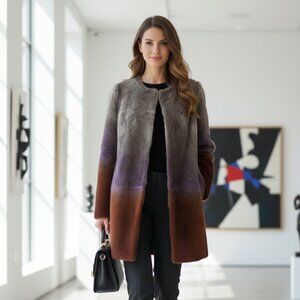 Love Token Womens Multicolor Ombre Rabbit Fur Long Sleeve Open Front Coat Size S